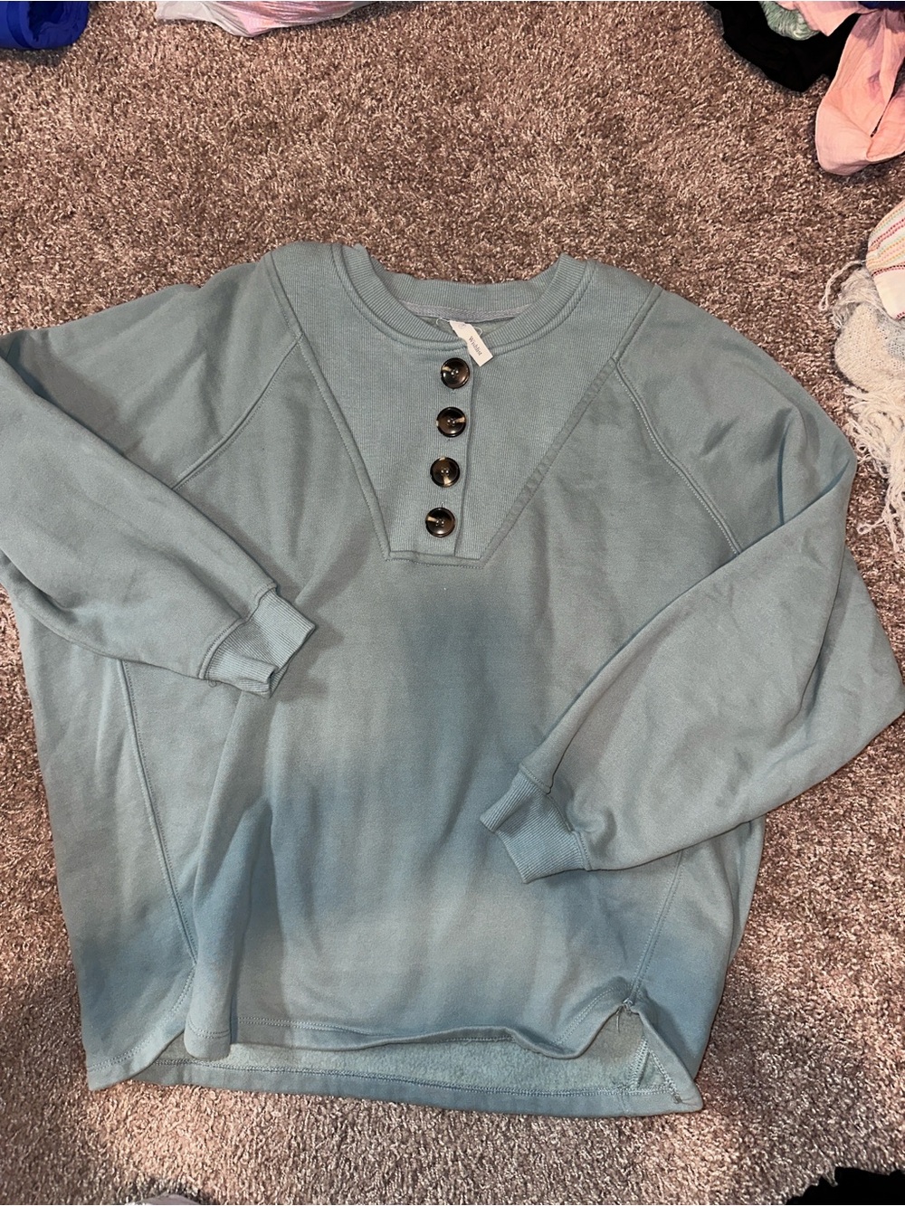 Light Blue Henley Button Pullover Sweatshirt
